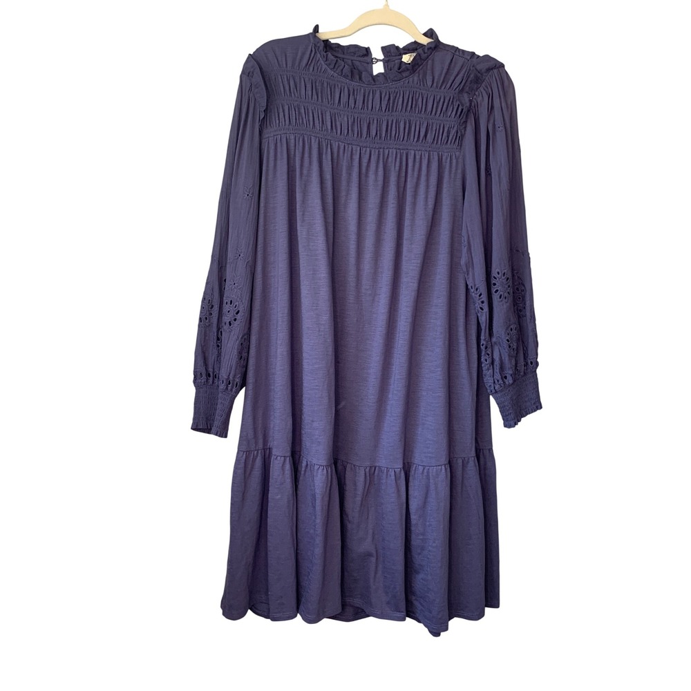 Good Hart Womens Sweetwater cotton blend‎ Eyelet Tiered Long Sleeve Dress Size L